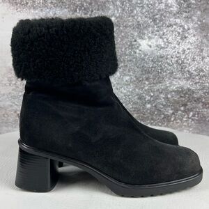 538sea  La Canadienne Black Suede Ankle Boots faux fur trim 9